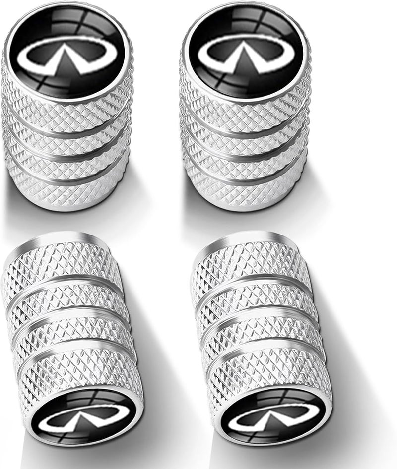 Comburvo 4Pcs Automobile Tire Valve Stem Covers, Corrosion-Resistant Tire Valve Stem Cover Suitable for Infiniti QX50 Q50 Q70 Q70L Q60 QX30 QX60 Infiniti Series Stem Cap Universal Car Valve Cover Silver - Image 1